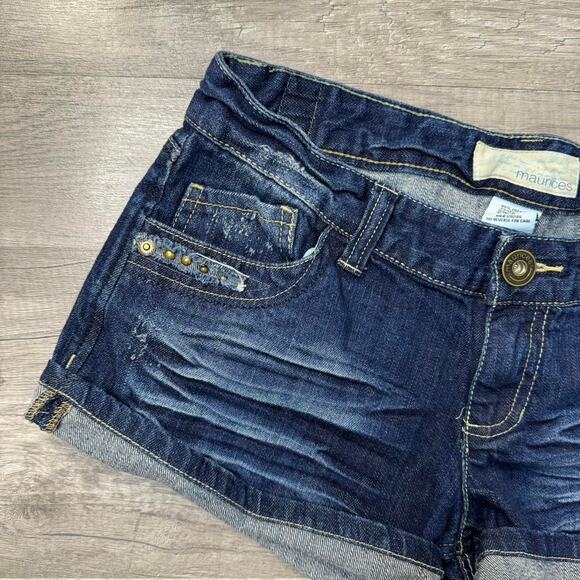 Y2k 00s Style Dark Wash Low Rise Shorts Size 7/8 Flap Pockets Bella Ellena - Picture 4 of 6